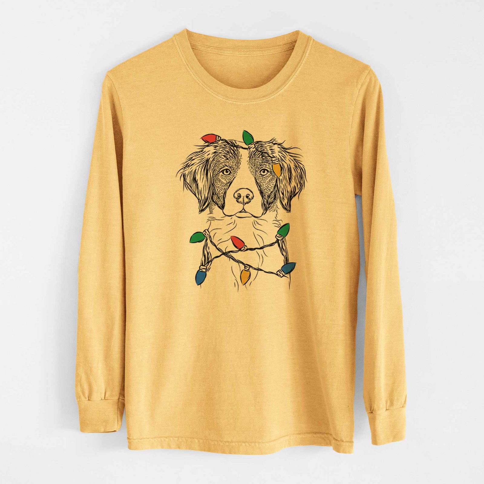 Christmas Lights Remi the Brittany - Heavyweight 100% Cotton Long Sleeve