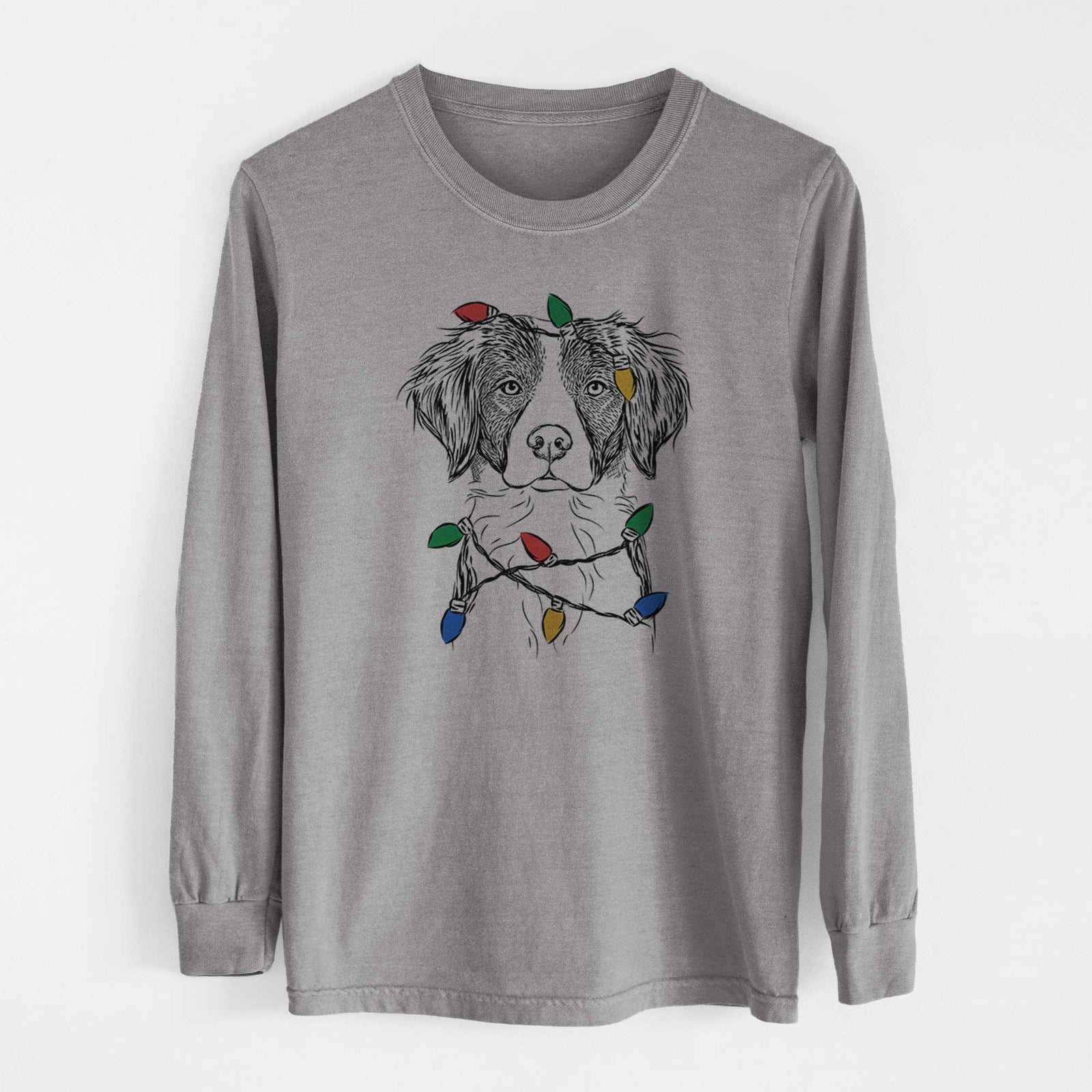 Christmas Lights Remi the Brittany - Heavyweight 100% Cotton Long Sleeve