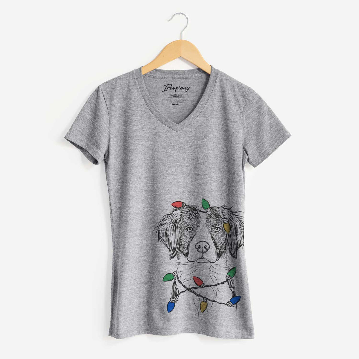 Christmas Lights Remi the Brittany - Women's V-neck Shirt