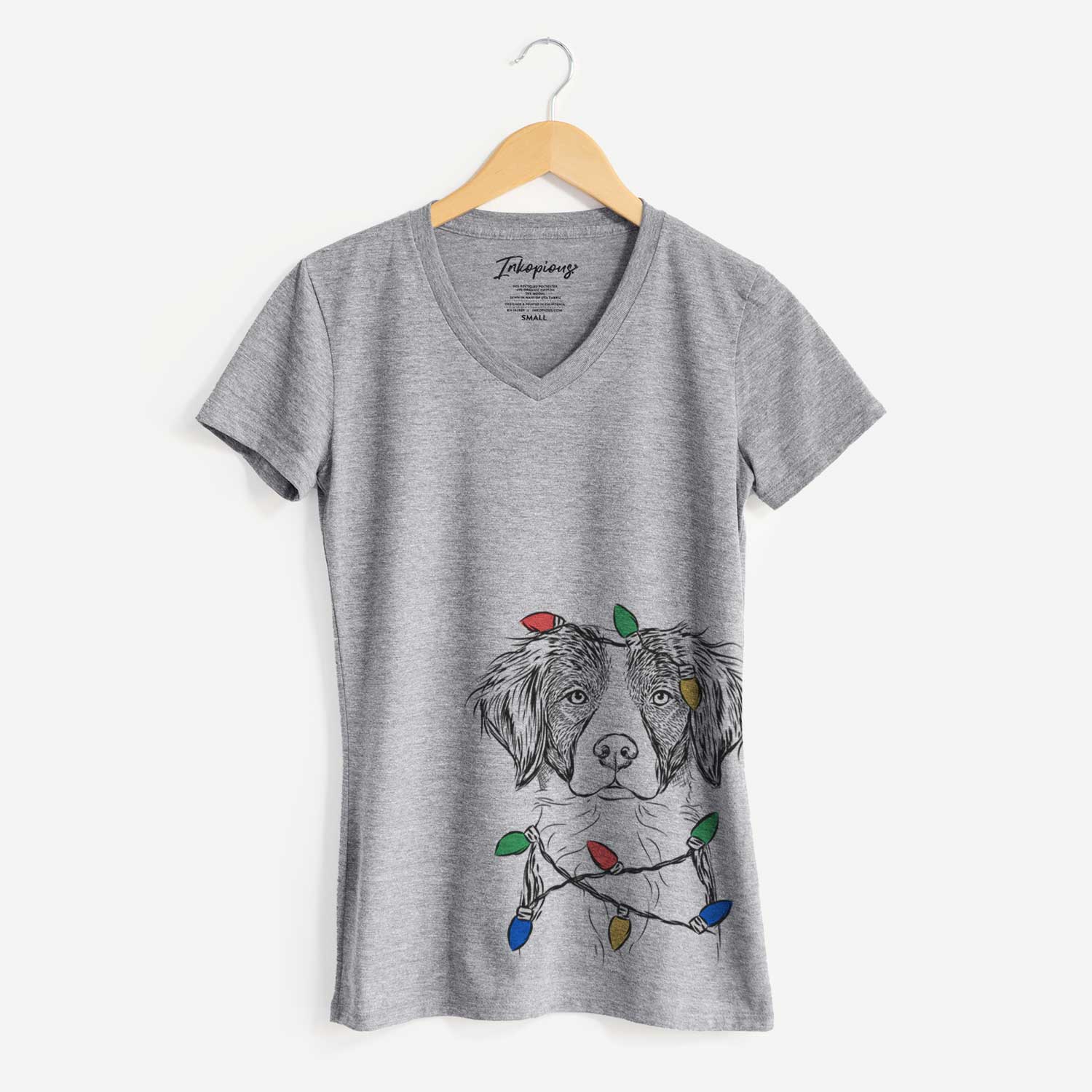Christmas Lights Remi the Brittany - Women's V-neck Shirt