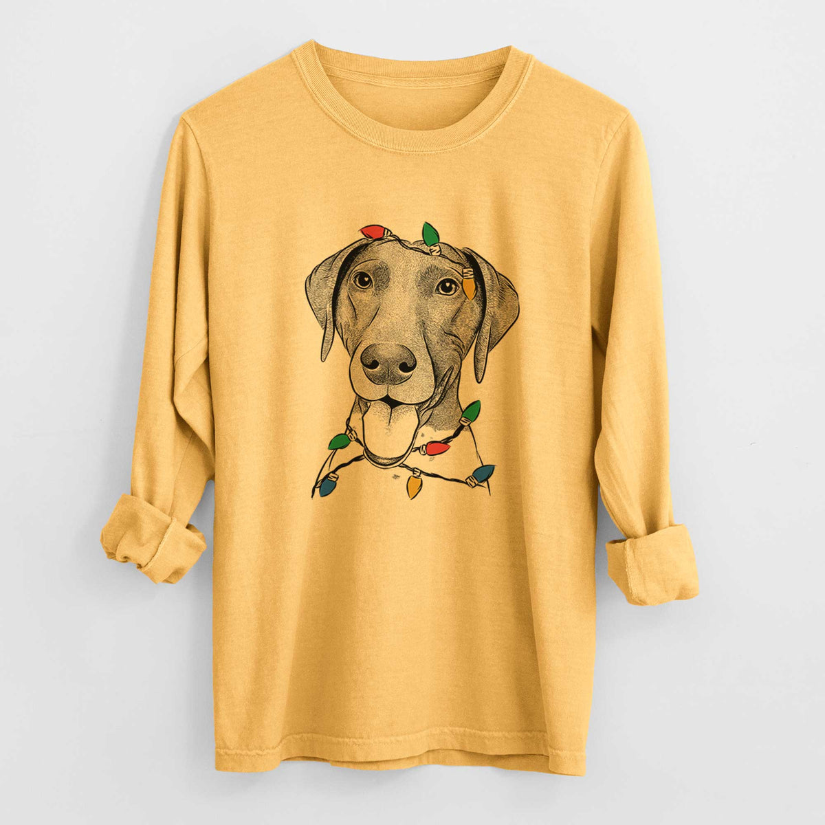 Christmas Lights Remi the German Shorthaired Pointer - Heavyweight 100% Cotton Long Sleeve