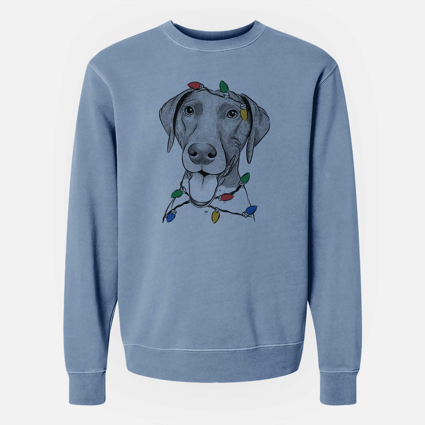 Christmas Lights Remi the German Shorthaired Pointer - Unisex Pigment Dyed Crew Sweatshirt