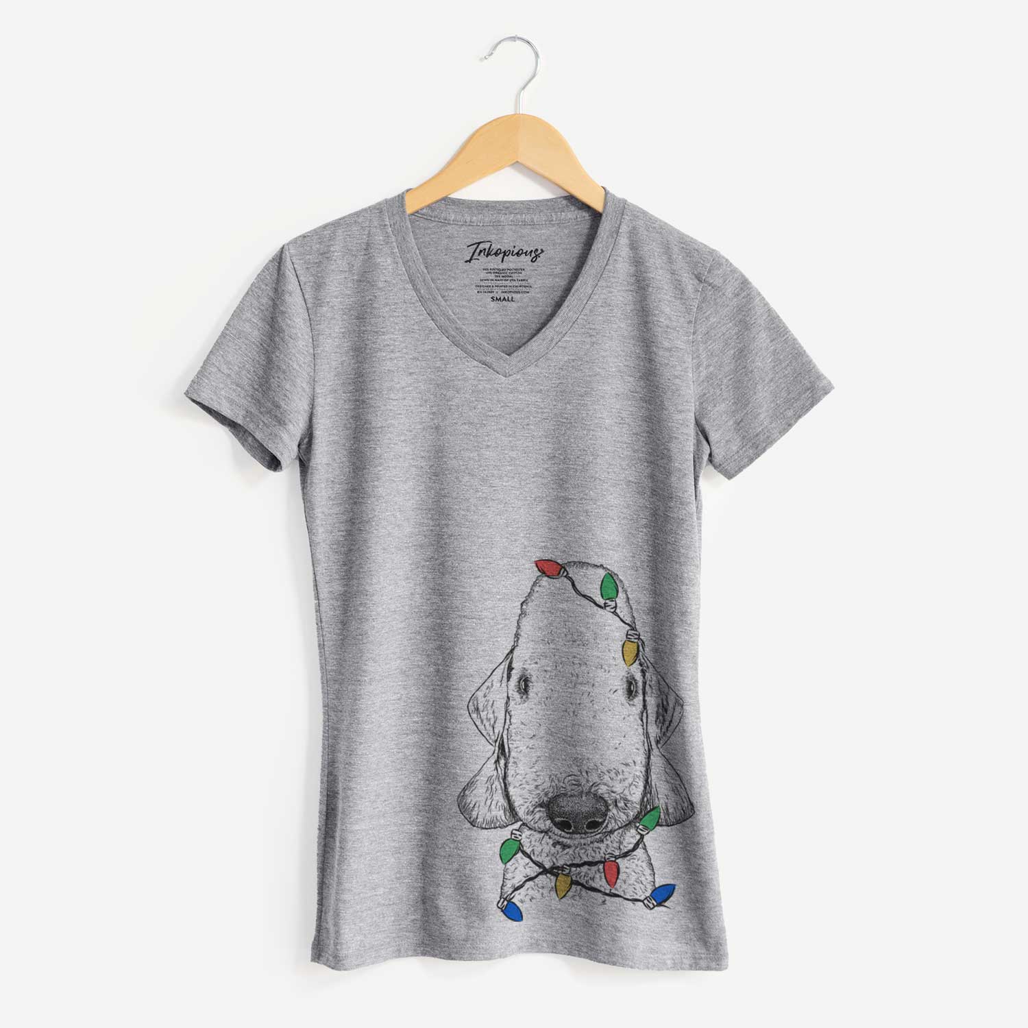 Christmas Lights Remington the Bedlington Terrier - Women's V-neck Shirt