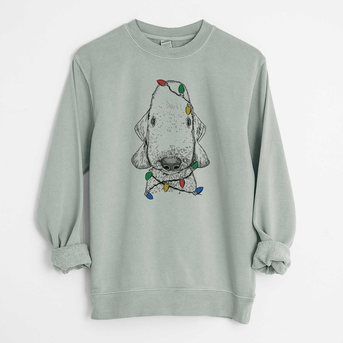 Christmas Lights Remington the Bedlington Terrier - Unisex Pigment Dyed Crew Sweatshirt