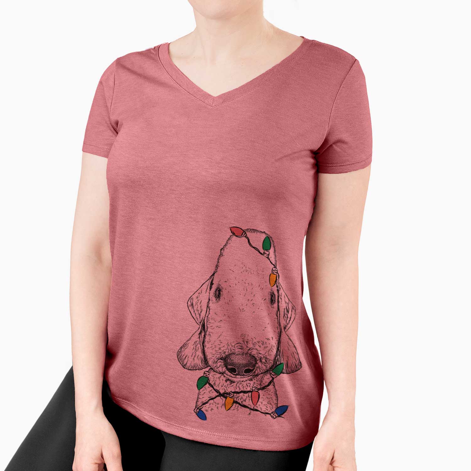 Christmas Lights Remington the Bedlington Terrier - Women's V-neck Shirt