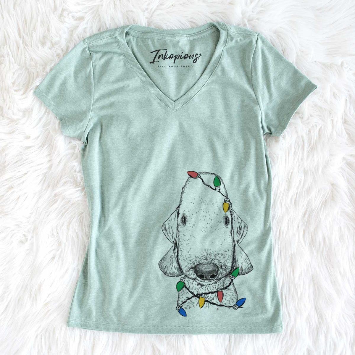 Christmas Lights Remington the Bedlington Terrier - Women&#39;s V-neck Shirt