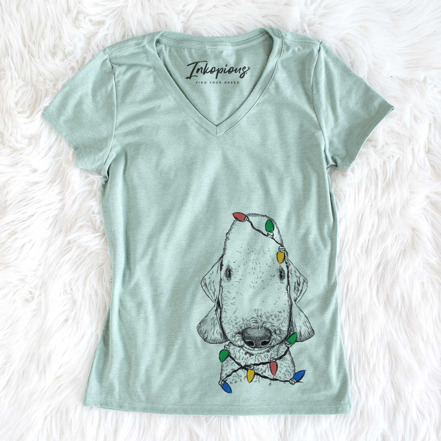 Christmas Lights Remington the Bedlington Terrier - Women's V-neck Shirt