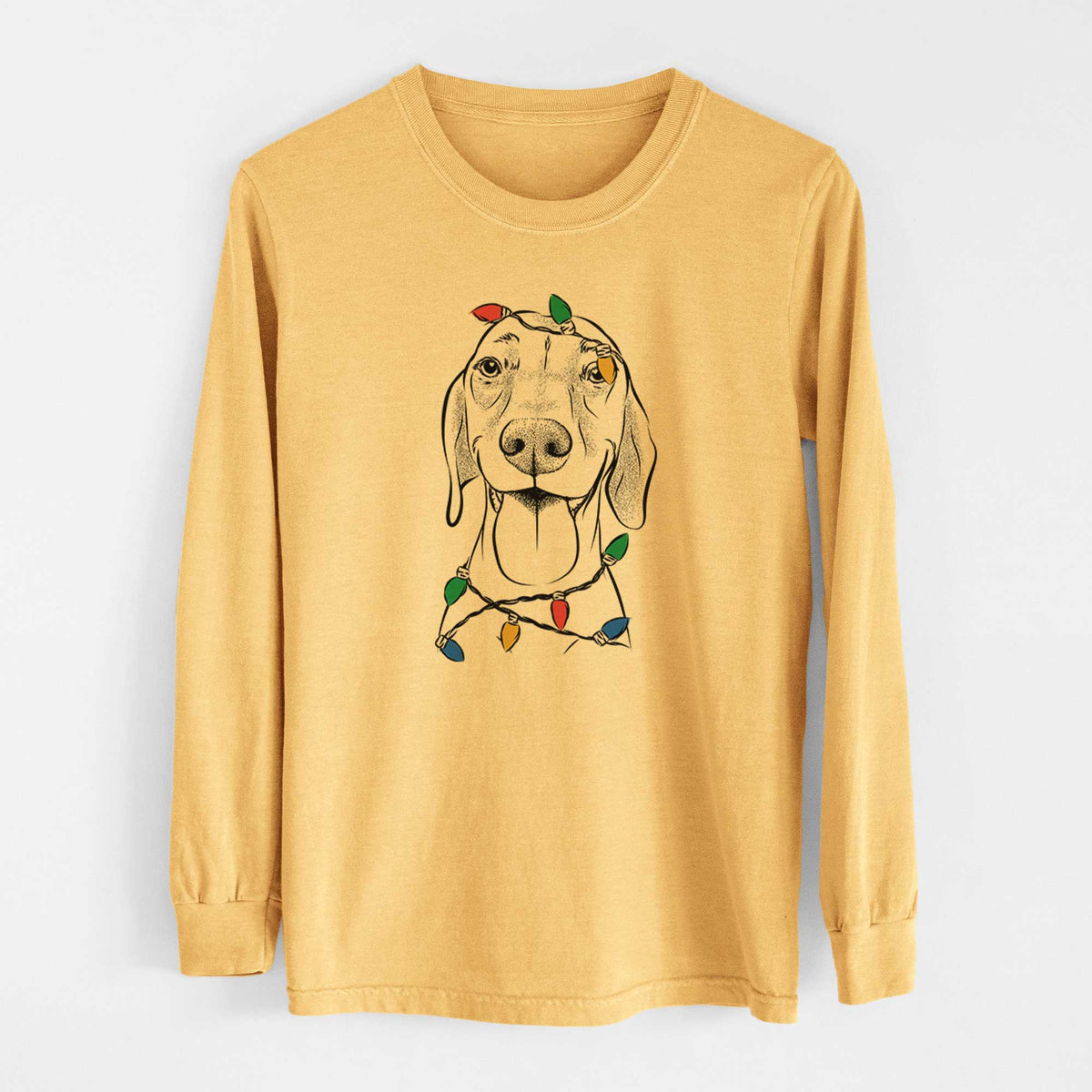 Christmas Lights Remington the Vizsla - Heavyweight 100% Cotton Long Sleeve
