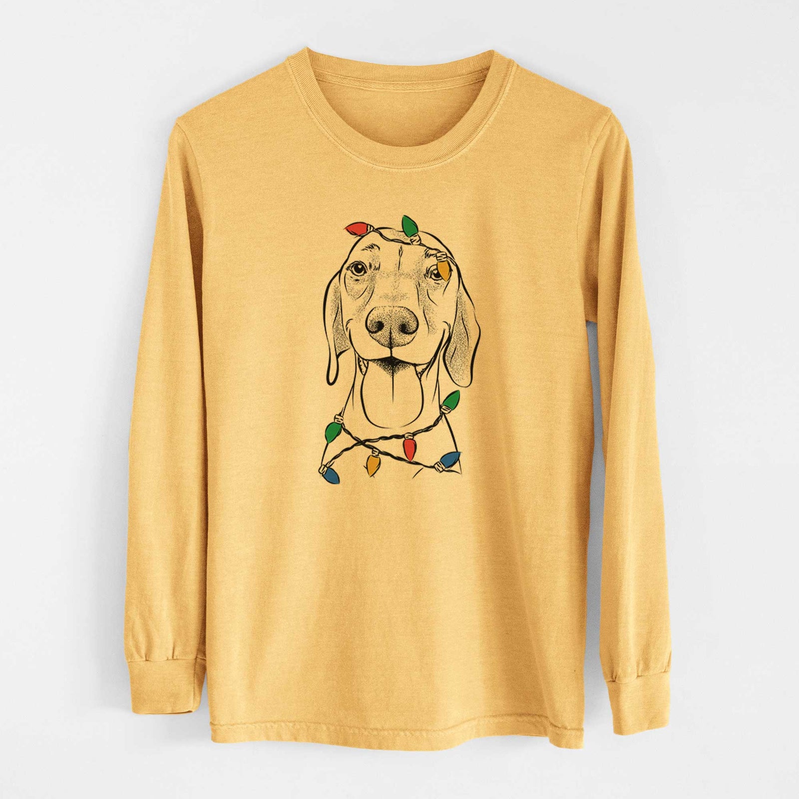 Christmas Lights Remington the Vizsla - Heavyweight 100% Cotton Long Sleeve