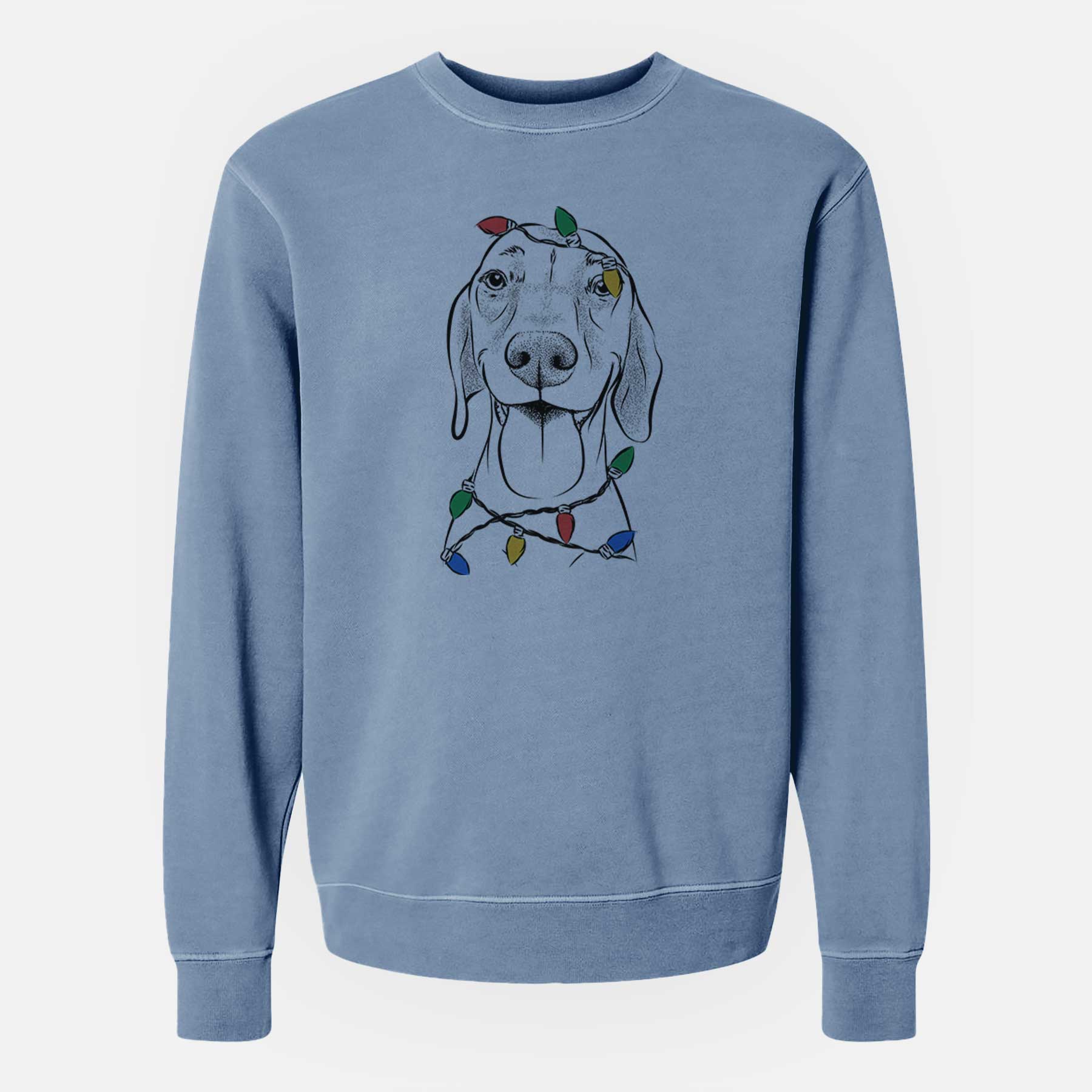 Christmas Lights Remington the Vizsla - Unisex Pigment Dyed Crew Sweatshirt