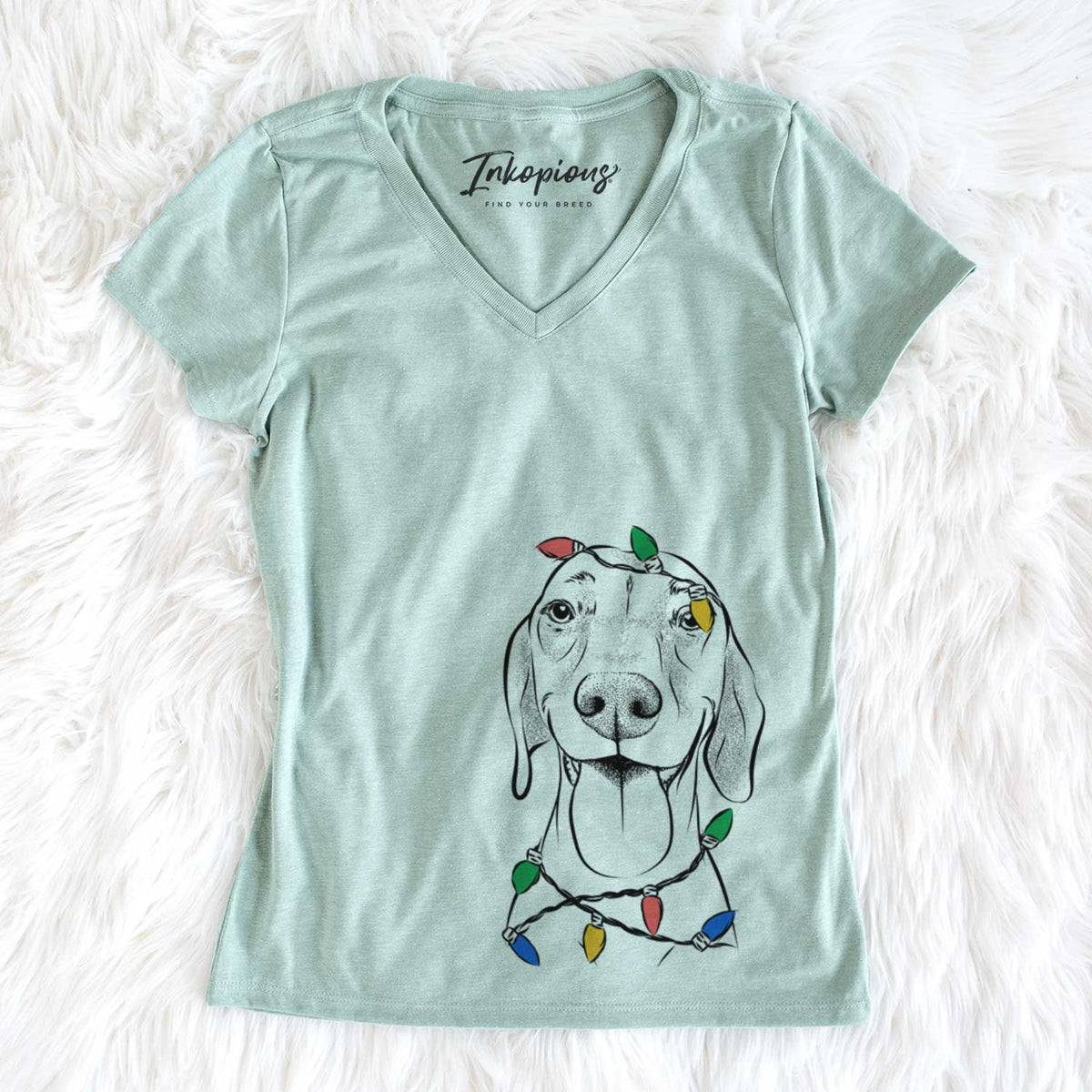 Christmas Lights Remington the Vizsla - Women&#39;s V-neck Shirt