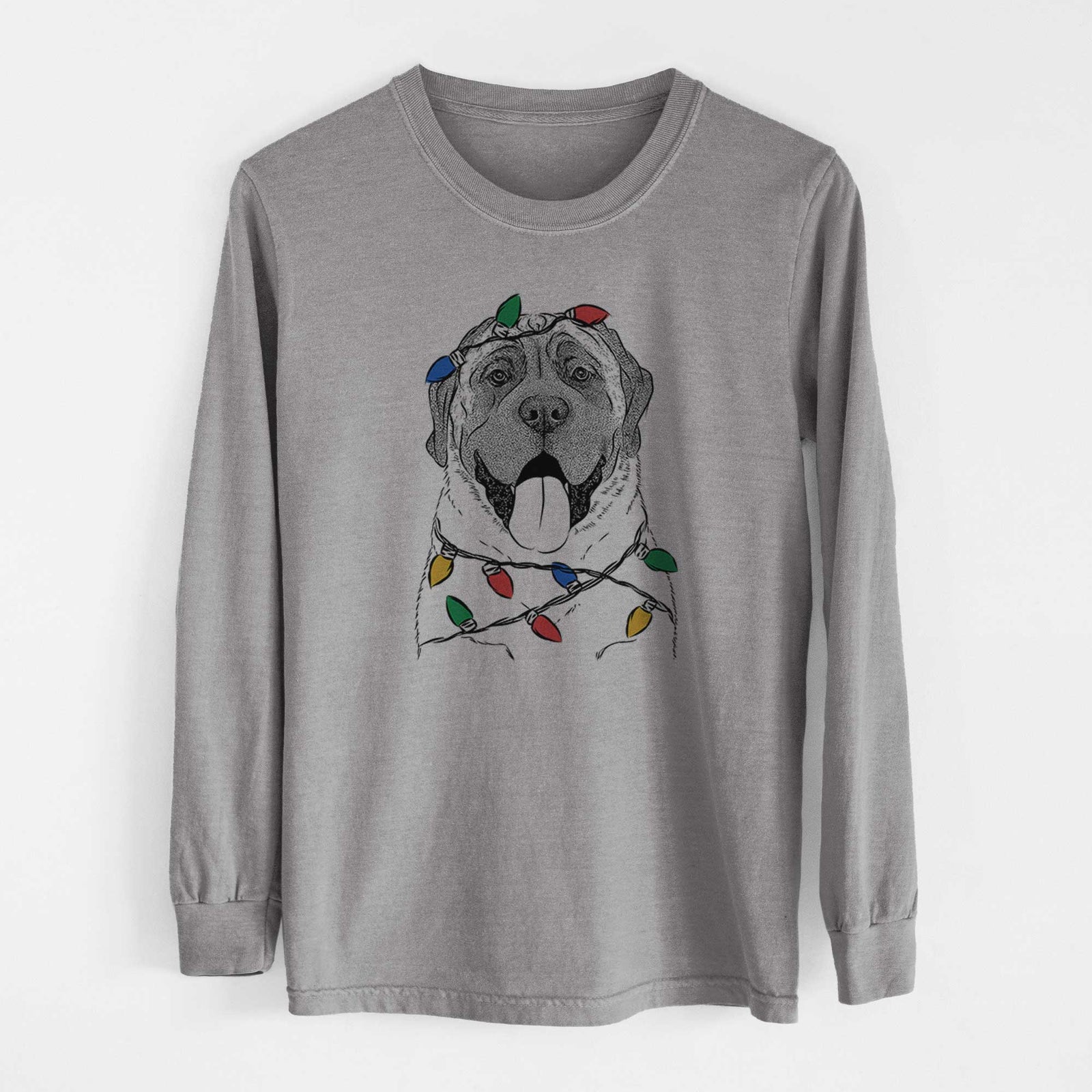 Christmas Lights Remmie the English Mastiff - Heavyweight 100% Cotton Long Sleeve