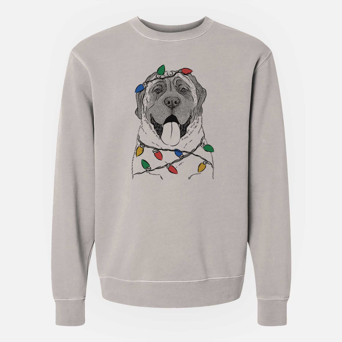 Christmas Lights Remmie the English Mastiff - Unisex Pigment Dyed Crew Sweatshirt