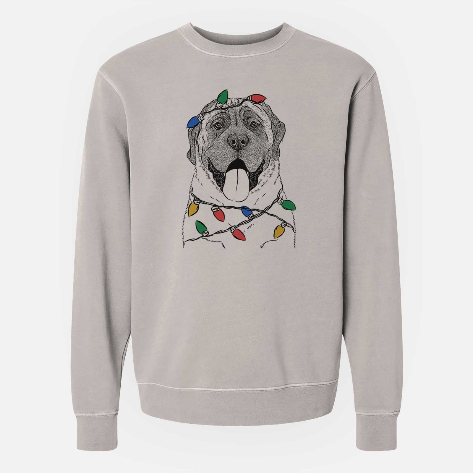 Christmas Lights Remmie the English Mastiff - Unisex Pigment Dyed Crew Sweatshirt