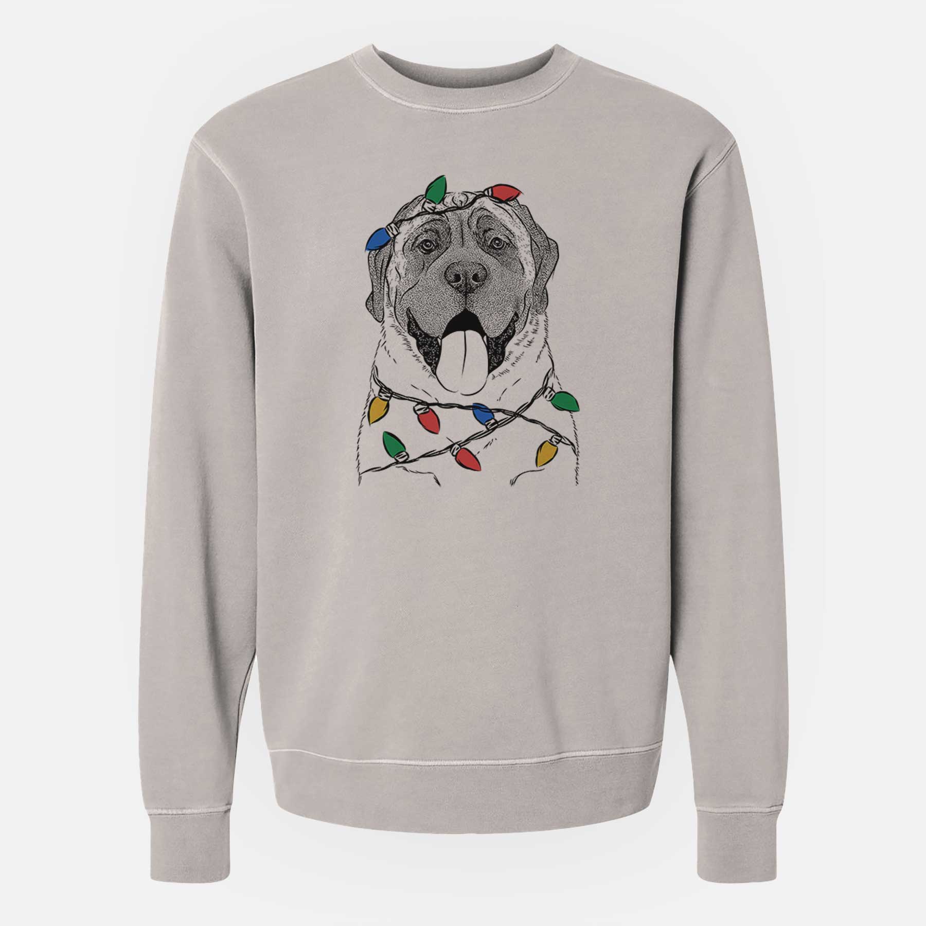 Christmas Lights Remmie the English Mastiff - Unisex Pigment Dyed Crew Sweatshirt