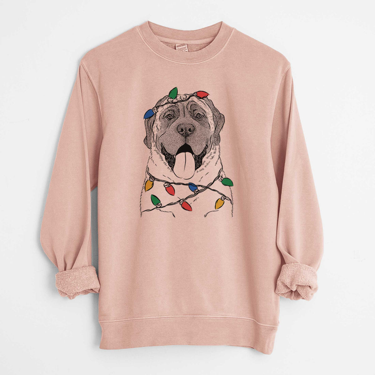 Christmas Lights Remmie the English Mastiff - Unisex Pigment Dyed Crew Sweatshirt