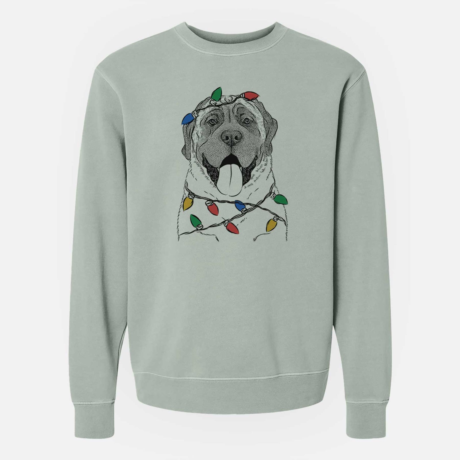 Christmas Lights Remmie the English Mastiff - Unisex Pigment Dyed Crew Sweatshirt