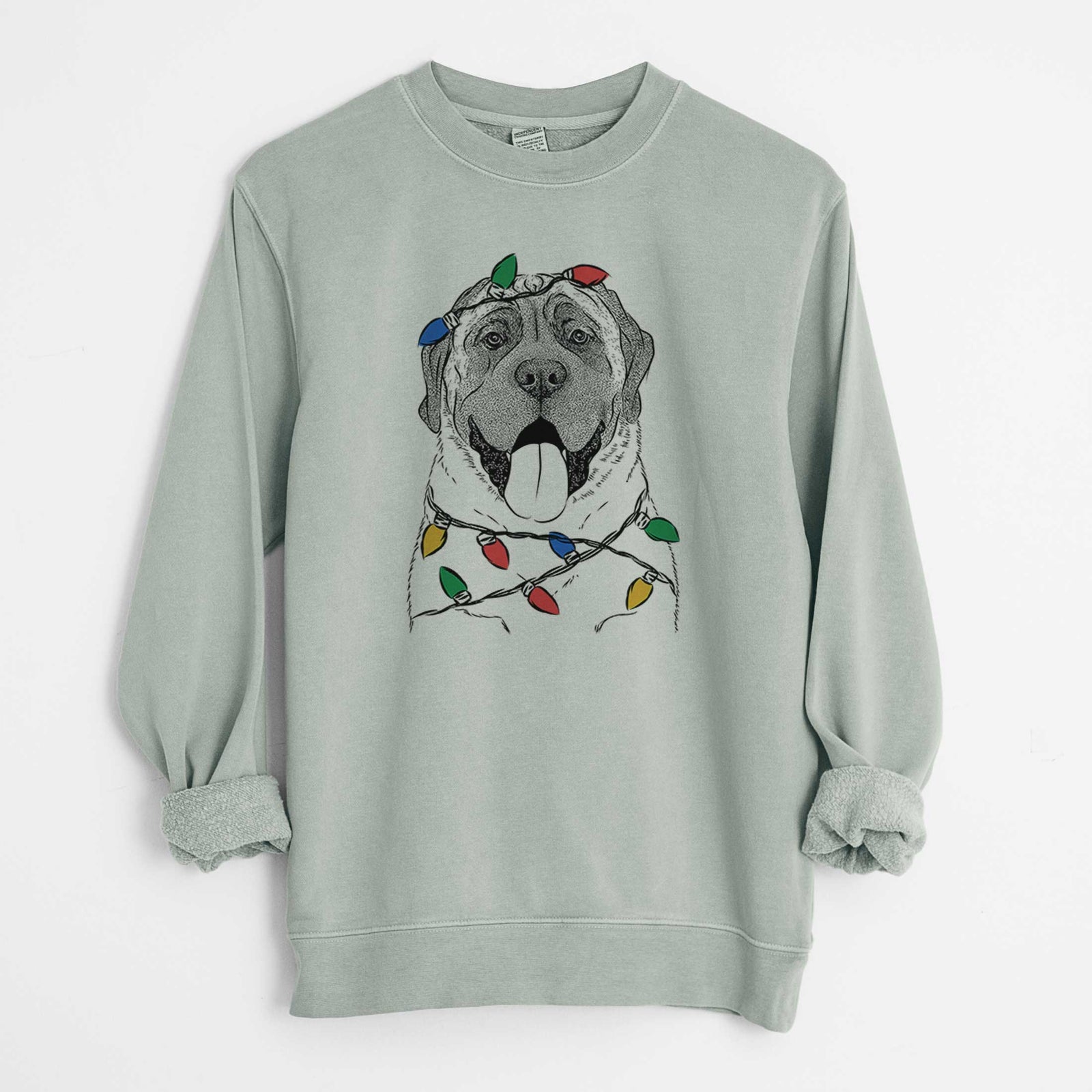 Christmas Lights Remmie the English Mastiff - Unisex Pigment Dyed Crew Sweatshirt