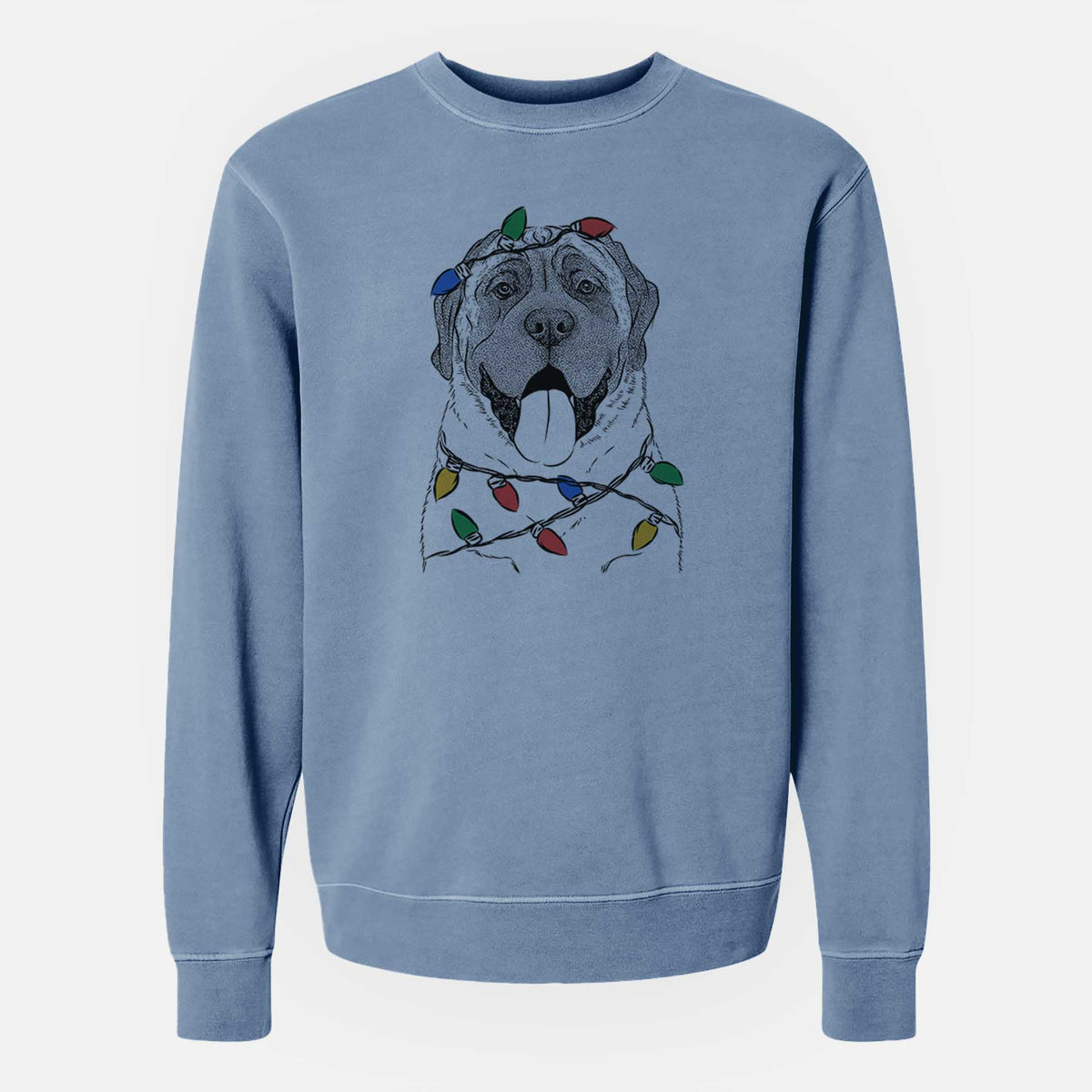 Christmas Lights Remmie the English Mastiff - Unisex Pigment Dyed Crew Sweatshirt