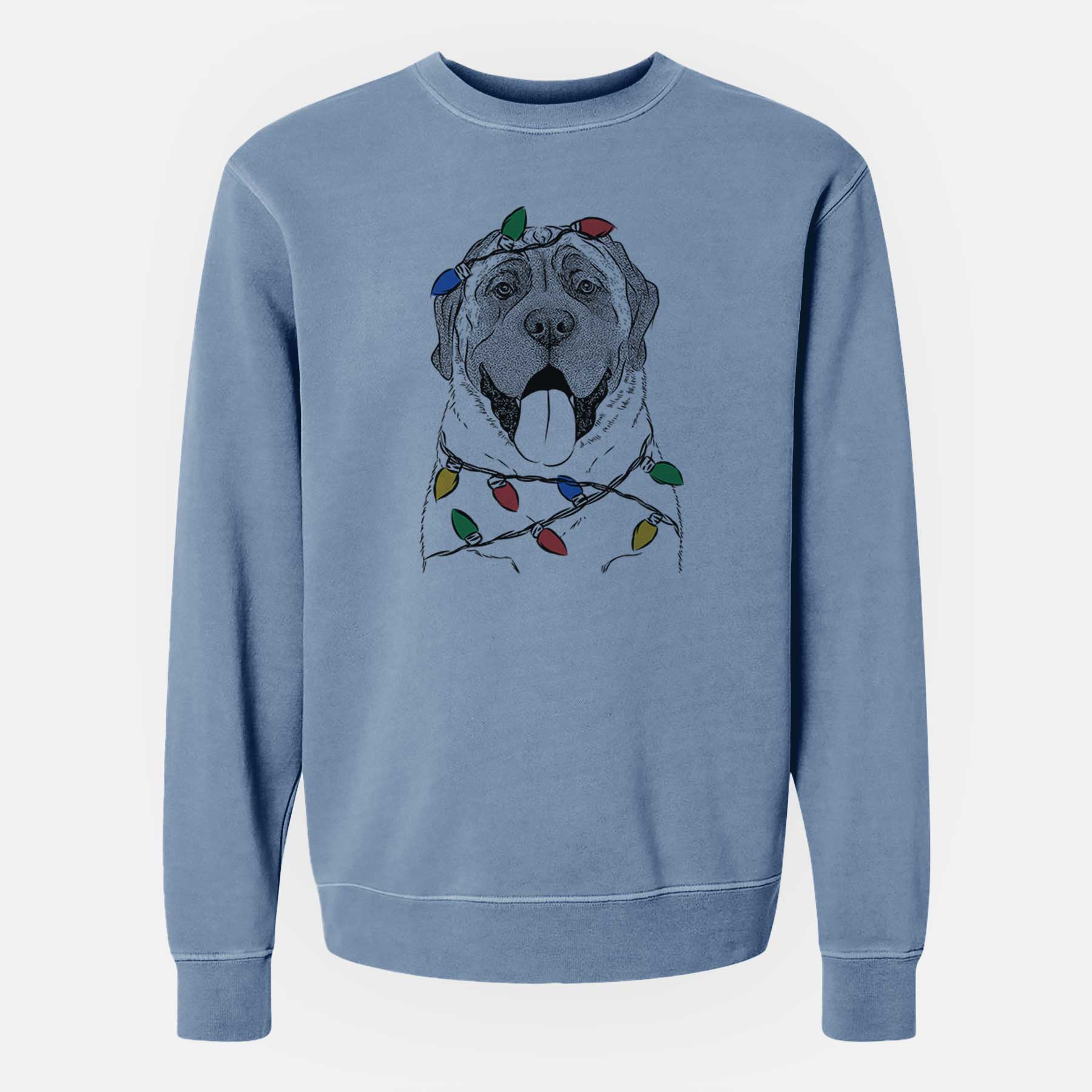 Christmas Lights Remmie the English Mastiff - Unisex Pigment Dyed Crew Sweatshirt