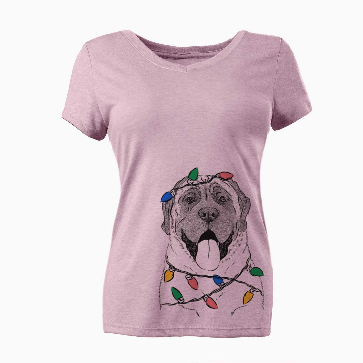 Christmas Lights Remmie the English Mastiff - Women's V-neck Shirt