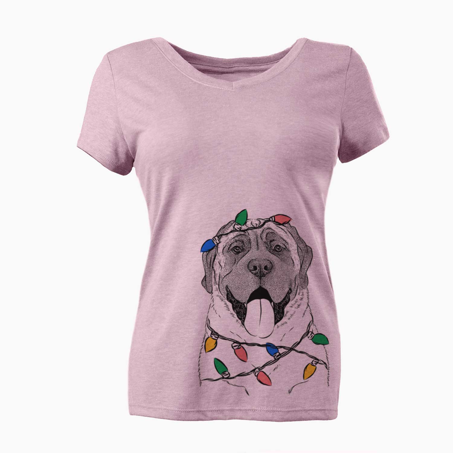 Christmas Lights Remmie the English Mastiff - Women's V-neck Shirt