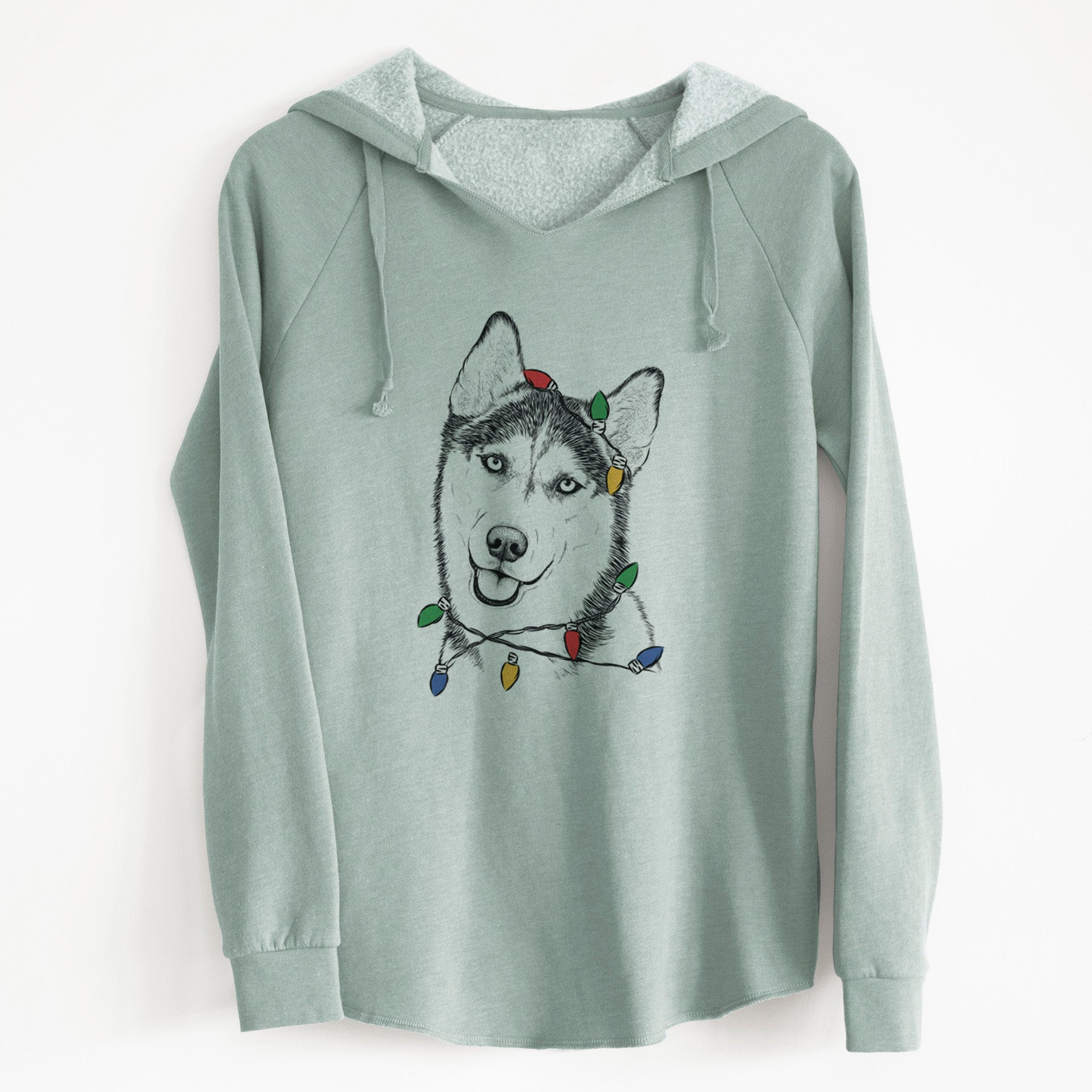 Christmas Lights Remmie the Siberian Husky - Cali Wave Hooded Sweatshirt