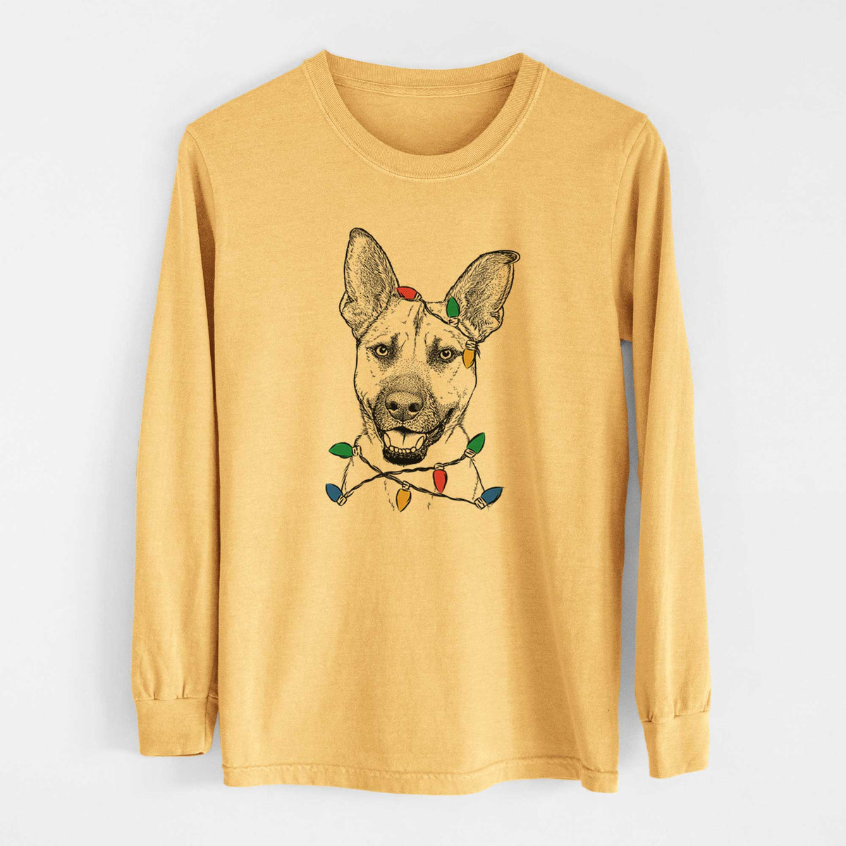 Christmas Lights Remus the German Shepherd Mix - Heavyweight 100% Cotton Long Sleeve