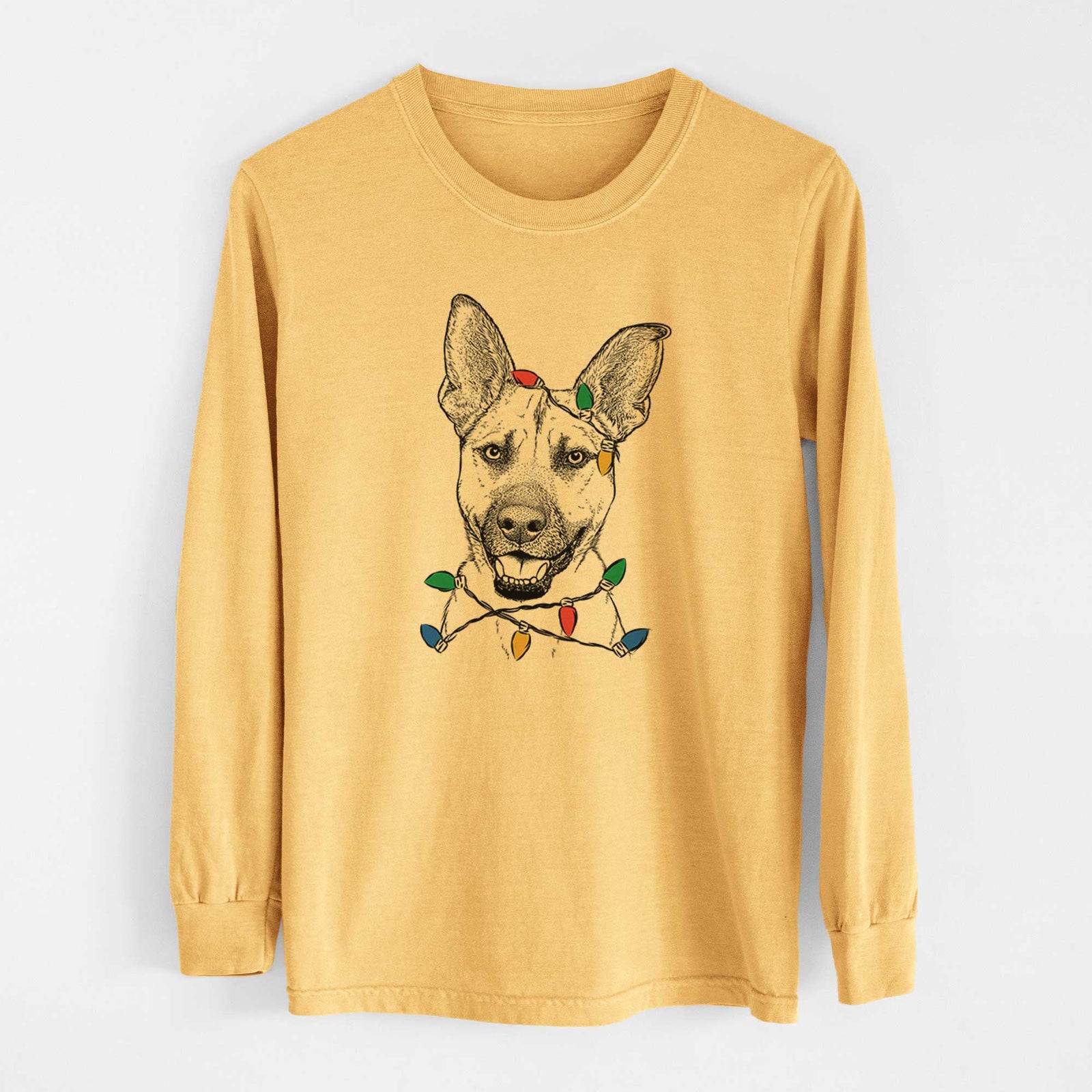 Christmas Lights Remus the German Shepherd Mix - Heavyweight 100% Cotton Long Sleeve