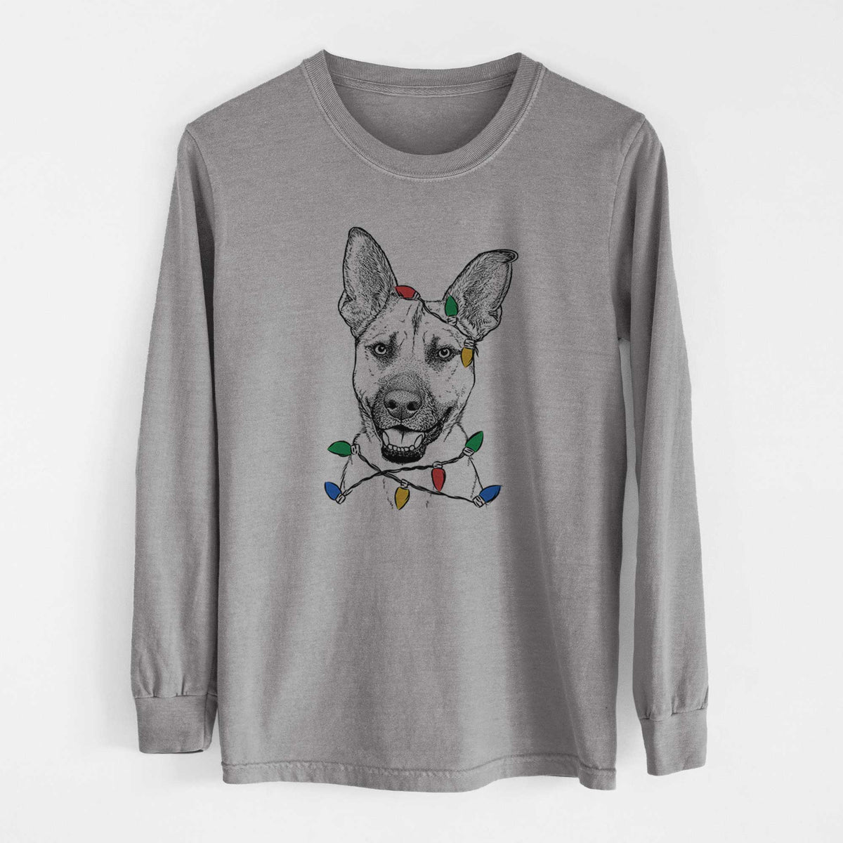 Christmas Lights Remus the German Shepherd Mix - Heavyweight 100% Cotton Long Sleeve