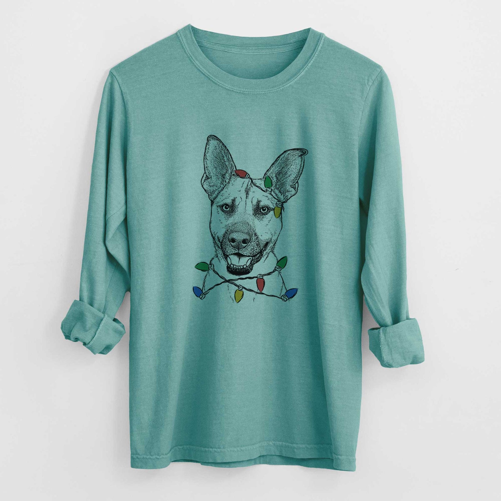 Christmas Lights Remus the German Shepherd Mix - Heavyweight 100% Cotton Long Sleeve