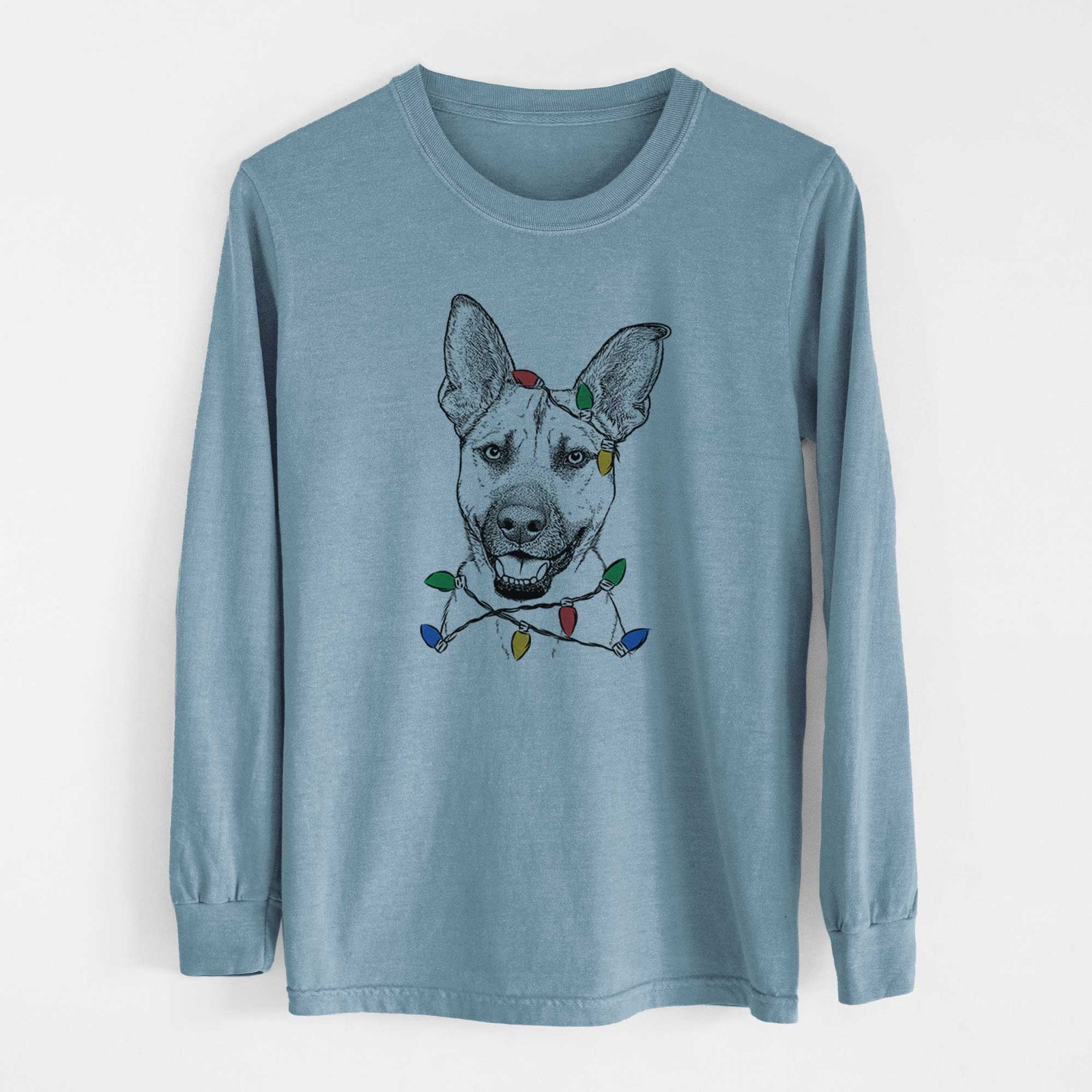 Christmas Lights Remus the German Shepherd Mix - Heavyweight 100% Cotton Long Sleeve