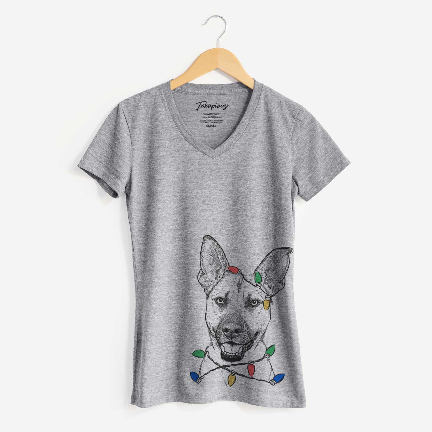 Christmas Lights Remus the German Shepherd Mix - Women's V-neck Shirt