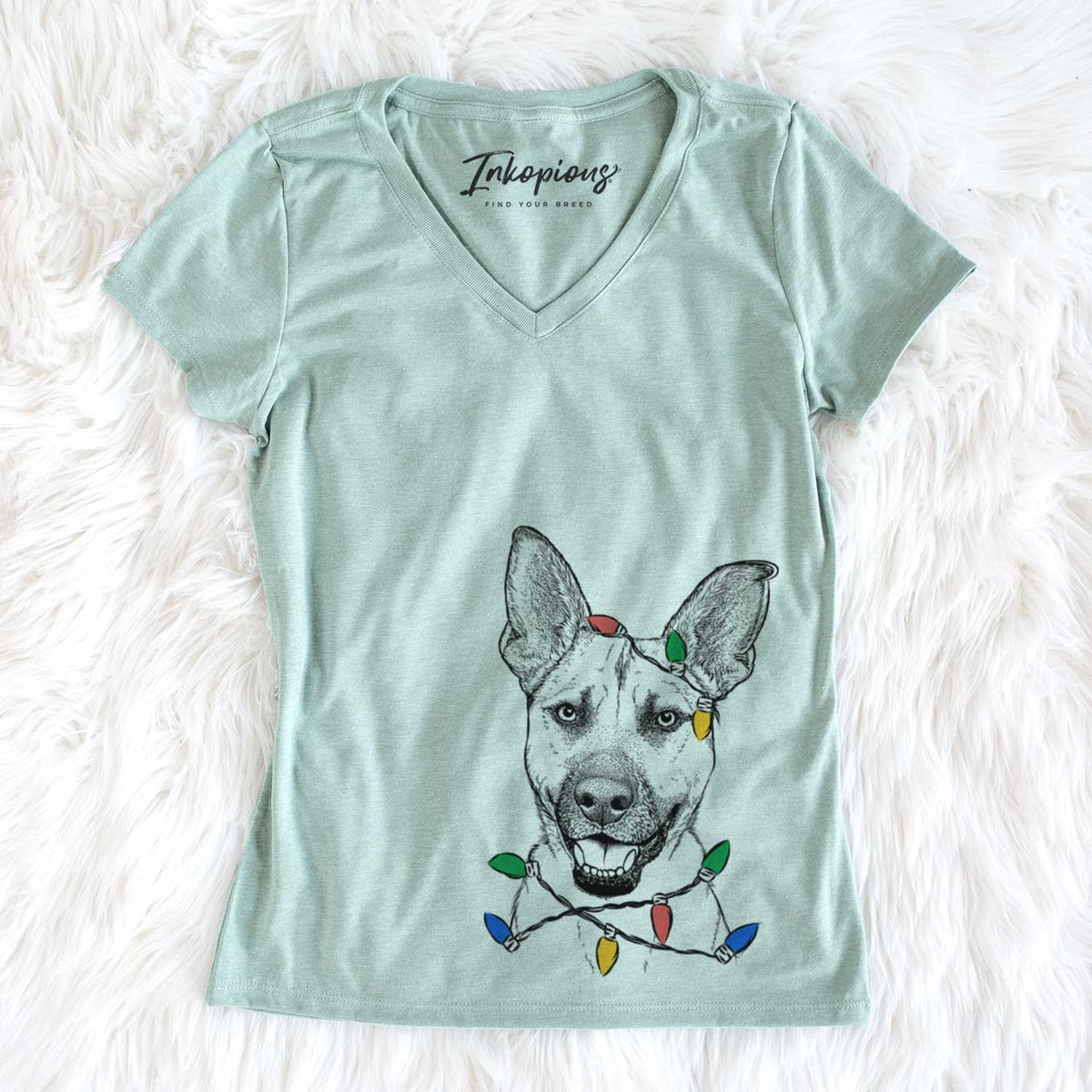 Christmas Lights Remus the German Shepherd Mix - Women&#39;s V-neck Shirt