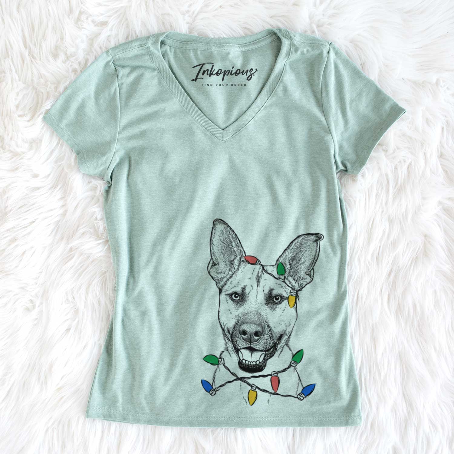 Christmas Lights Remus the German Shepherd Mix - Women's V-neck Shirt