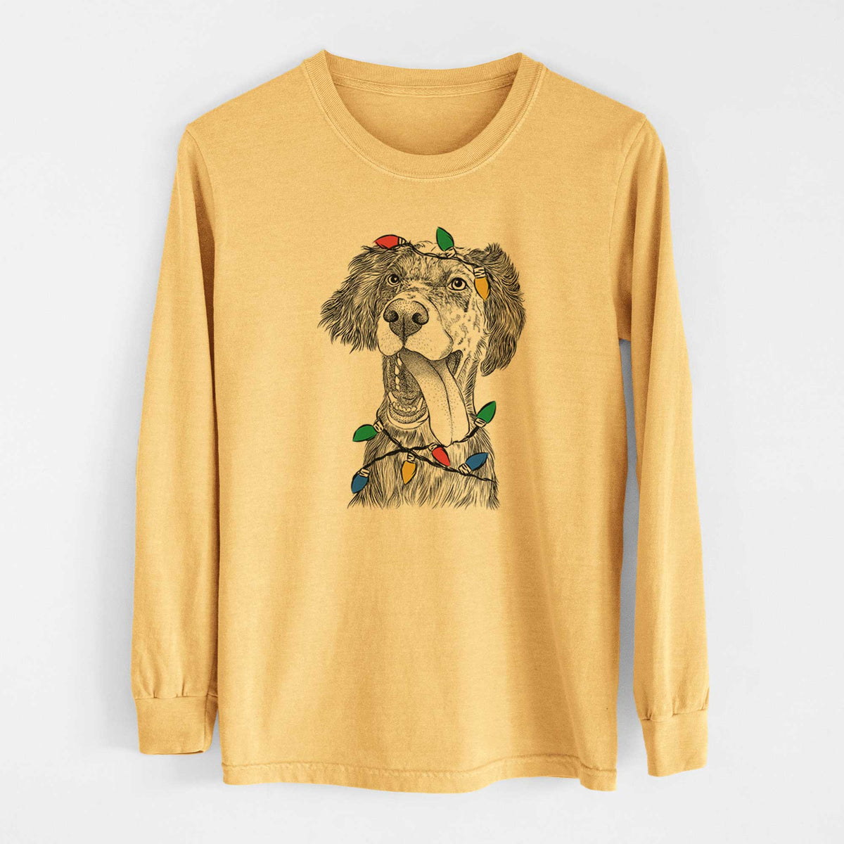 Christmas Lights Renly the English Setter - Heavyweight 100% Cotton Long Sleeve