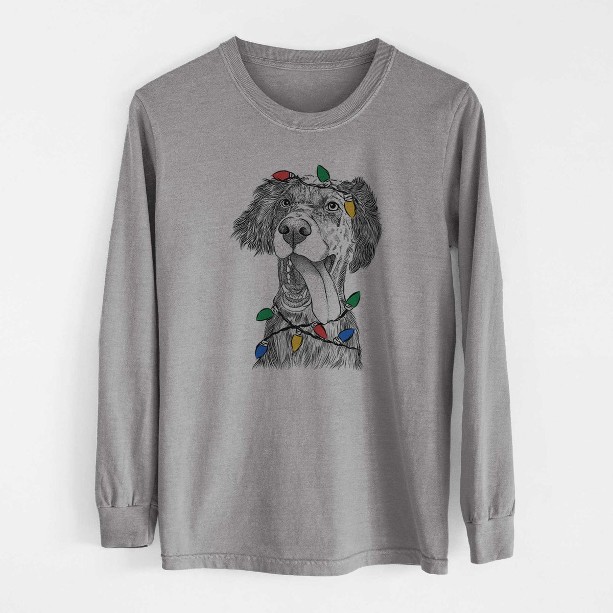 Christmas Lights Renly the English Setter - Heavyweight 100% Cotton Long Sleeve