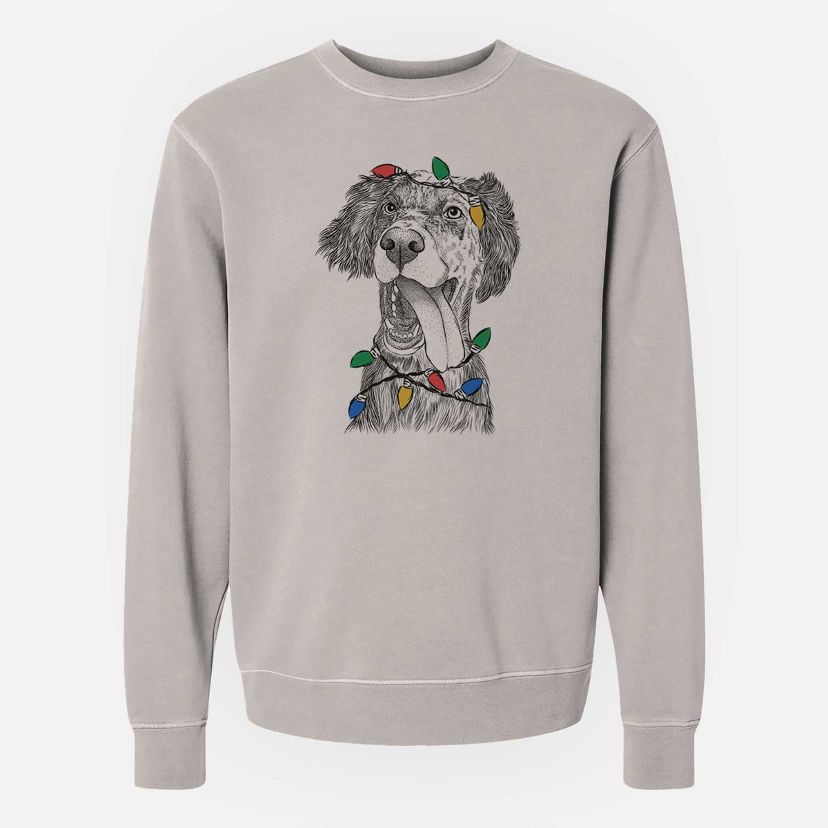 Christmas Lights Renly the English Setter - Unisex Pigment Dyed Crew Sweatshirt