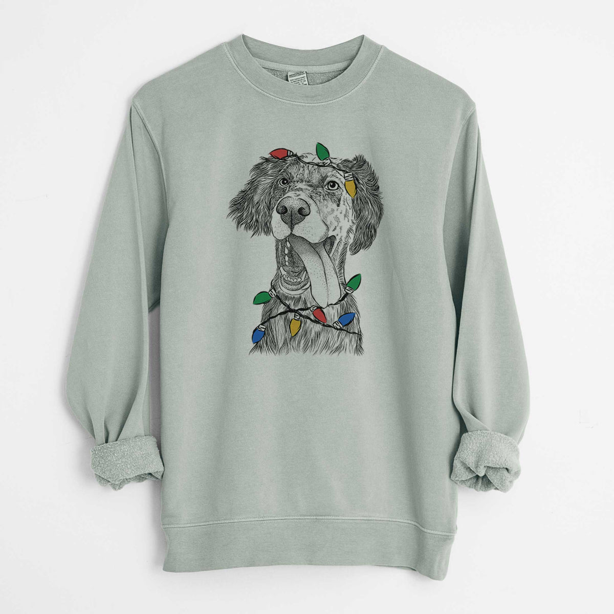 Christmas Lights Renly the English Setter - Unisex Pigment Dyed Crew Sweatshirt
