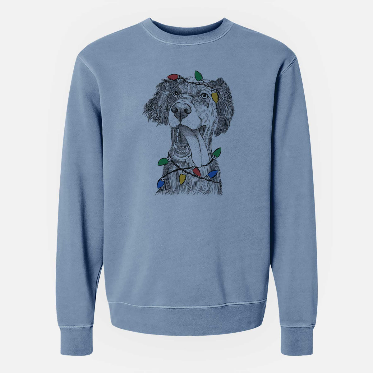 Christmas Lights Renly the English Setter - Unisex Pigment Dyed Crew Sweatshirt