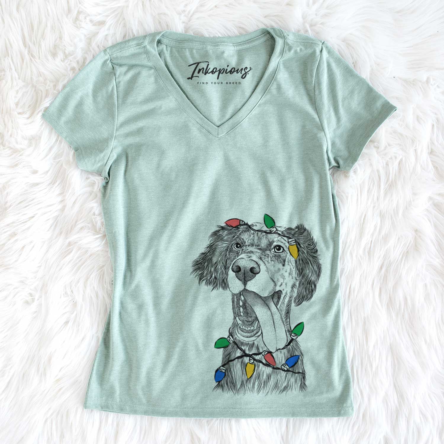 Christmas Lights Renly the English Setter - Women's V-neck Shirt