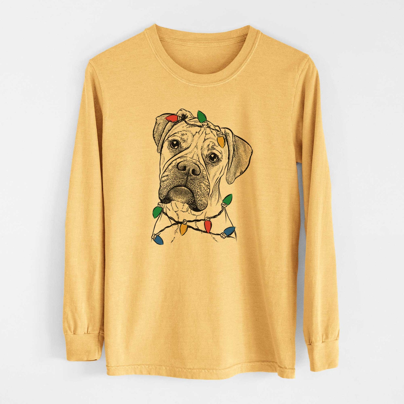 Christmas Lights Reuby the Boxer - Heavyweight 100% Cotton Long Sleeve