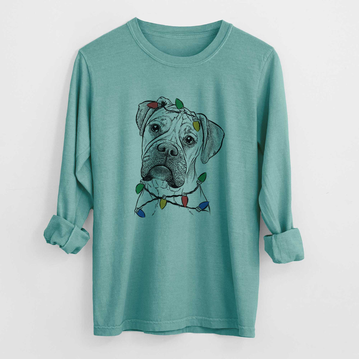 Christmas Lights Reuby the Boxer - Heavyweight 100% Cotton Long Sleeve