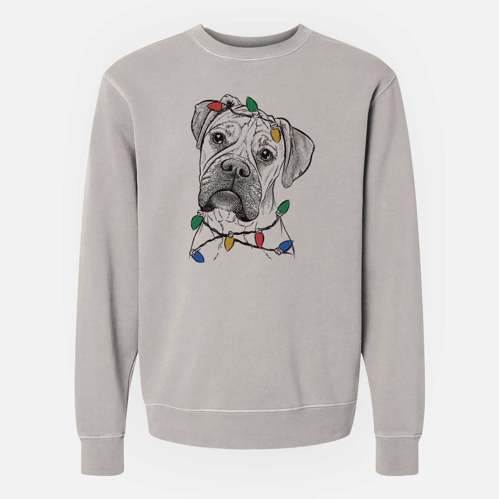 Christmas Lights Reuby the Boxer - Unisex Pigment Dyed Crew Sweatshirt