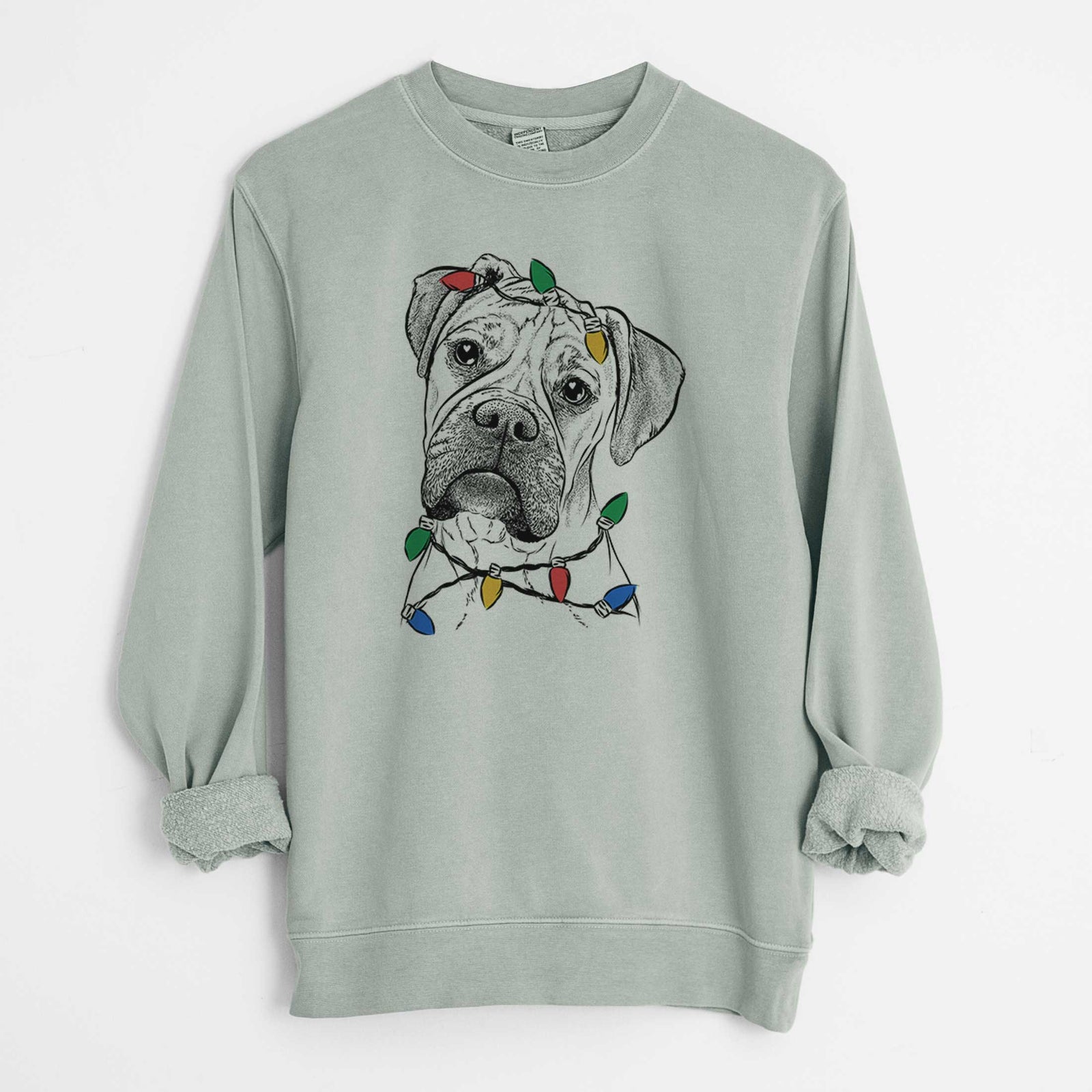 Christmas Lights Reuby the Boxer - Unisex Pigment Dyed Crew Sweatshirt