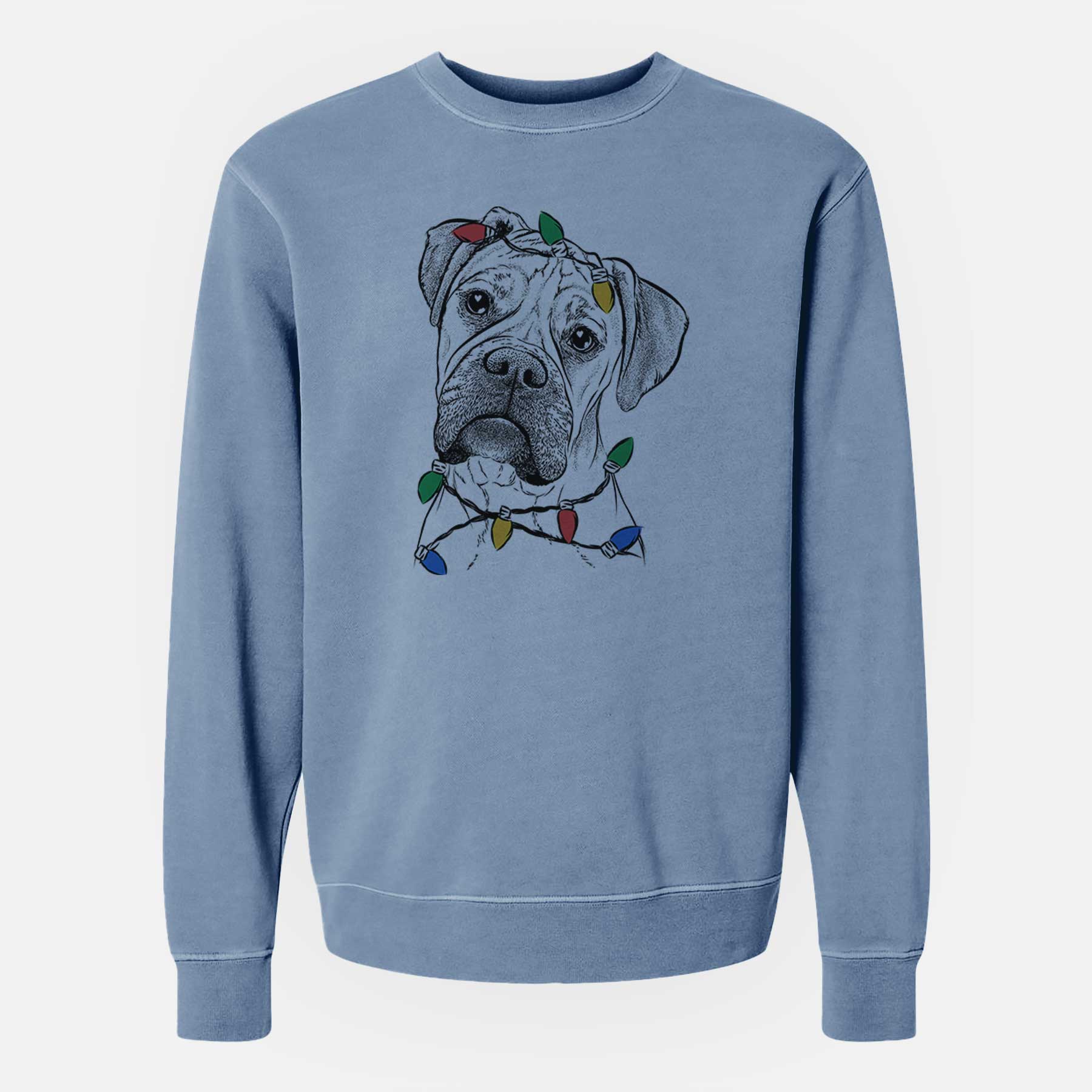 Christmas Lights Reuby the Boxer - Unisex Pigment Dyed Crew Sweatshirt