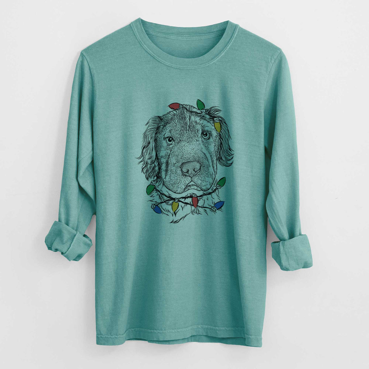 Christmas Lights Rex the Mini Hippo - Heavyweight 100% Cotton Long Sleeve