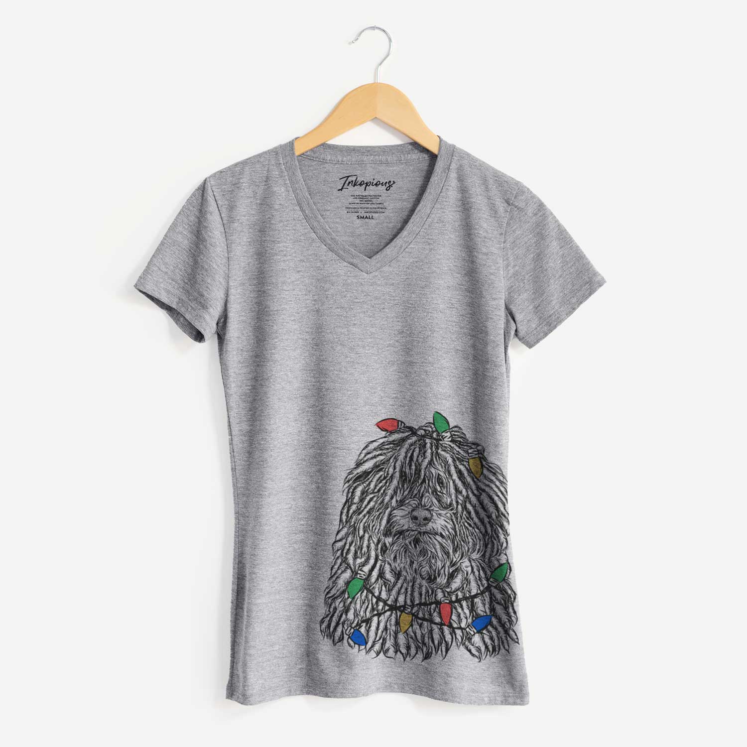 Christmas Lights Rezi the Puli - Women's V-neck Shirt
