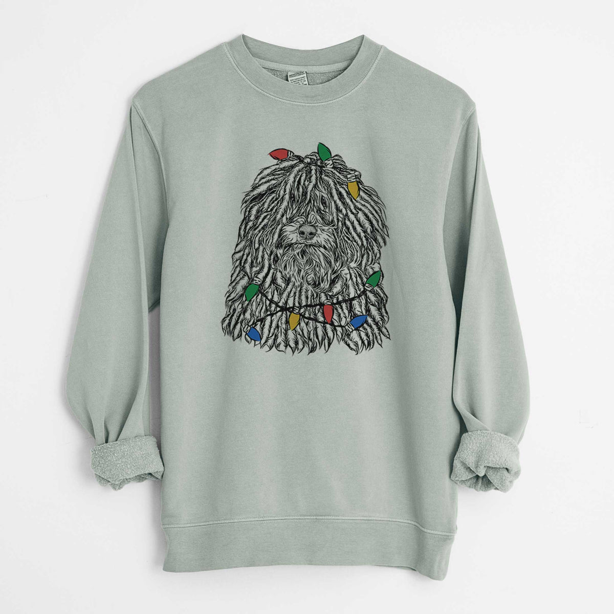 Christmas Lights Rezi the Puli - Unisex Pigment Dyed Crew Sweatshirt