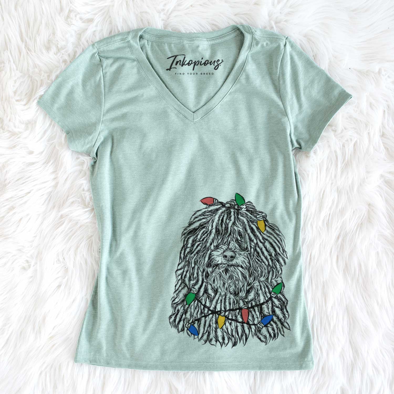 Christmas Lights Rezi the Puli - Women's V-neck Shirt